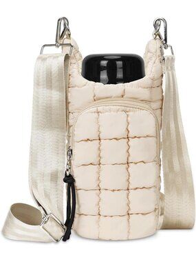 Quilted Puffer Water Bottle Sling Bag with Phone Pocket & Adjustable Strap
